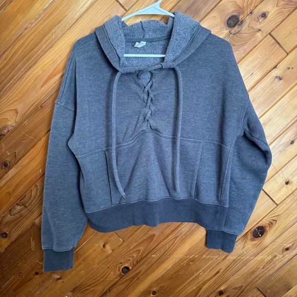 Free People Movement Gray Believe It Lace-Up Hoodie - Picture 2 of 8